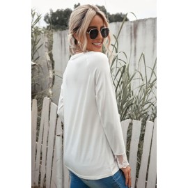 Lace Splicing Button V Neck Long Sleeve Top