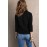 Black Turn-down V Neck Long Sleeve Top