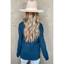 Navy Striped Ribbed Knit Polo Top