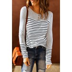 Striped Color Block Round Neck Long Sleeve Top