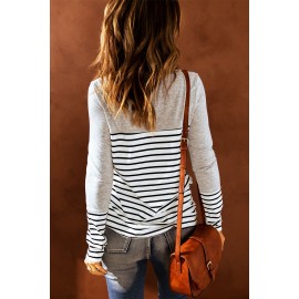 Striped Color Block Round Neck Long Sleeve Top