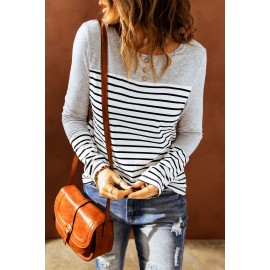 Striped Color Block Round Neck Long Sleeve Top