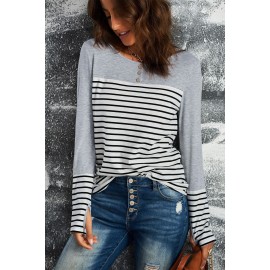 Striped Color Block Round Neck Long Sleeve Top