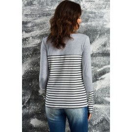 Striped Color Block Round Neck Long Sleeve Top