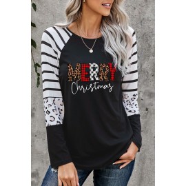 Black Christmas Leopard Stripe Plaid Top