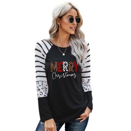 Black Christmas Leopard Stripe Plaid Top