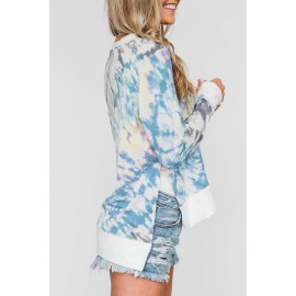 Blue High Low Hem Tie-dye Print Top with Slits