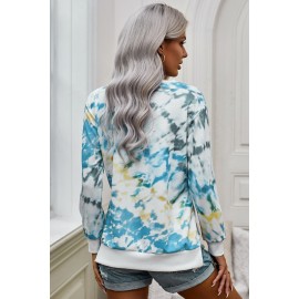 Blue High Low Hem Tie-dye Print Top with Slits
