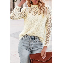 Beige Mock Neck Lace Blouse