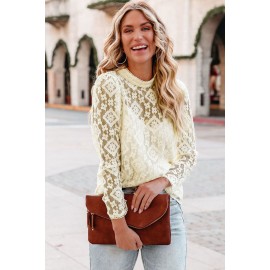 Beige Mock Neck Lace Blouse