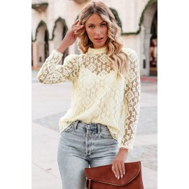 Beige Mock Neck Lace Blouse