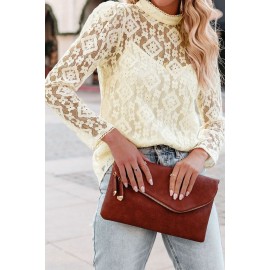Beige Mock Neck Lace Blouse