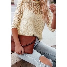 Beige Mock Neck Lace Blouse