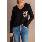 Black Leopard Patch Pocket Long Sleeve Top