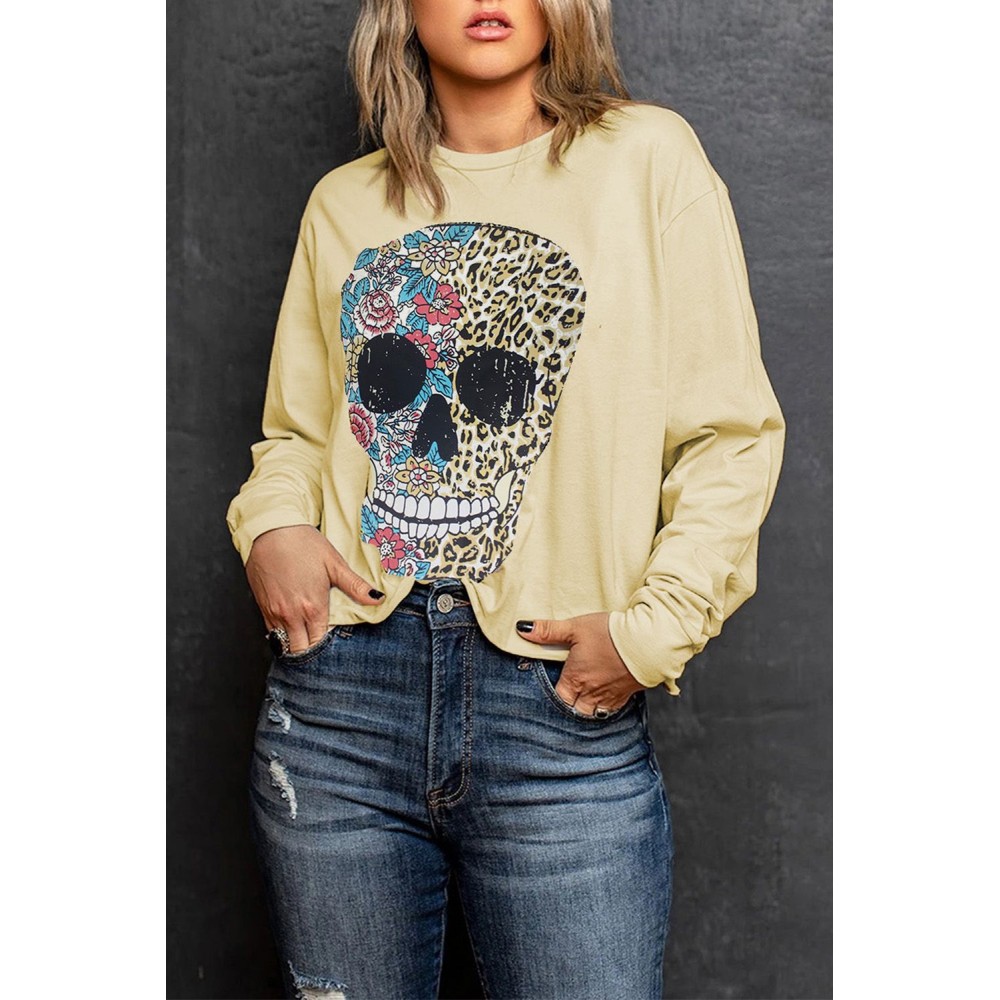 Antique Leopard Flower Skull Halloween Graphic Top