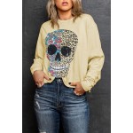 Antique Leopard Flower Skull Halloween Graphic Top
