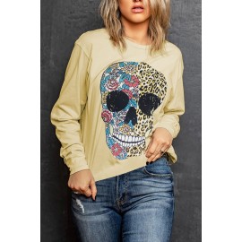 Antique Leopard Flower Skull Halloween Graphic Top