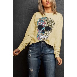 Antique Leopard Flower Skull Halloween Graphic Top