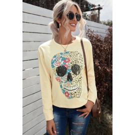 Antique Leopard Flower Skull Halloween Graphic Top