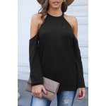 Black Hollow Out Off-the-shoulder Long Sleeve T-shirt