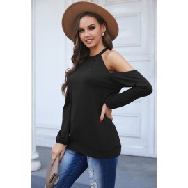 Black Hollow Out Off-the-shoulder Long Sleeve T-shirt