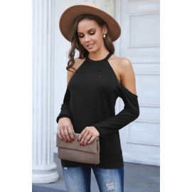 Black Hollow Out Off-the-shoulder Long Sleeve T-shirt