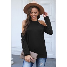 Black Hollow Out Off-the-shoulder Long Sleeve T-shirt