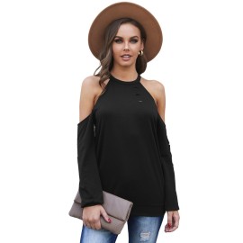 Black Hollow Out Off-the-shoulder Long Sleeve T-shirt