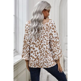 Long Sleeve Leopard Print V Neck Top