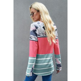 Pink Tribal Striped Long Sleeve T-shirt
