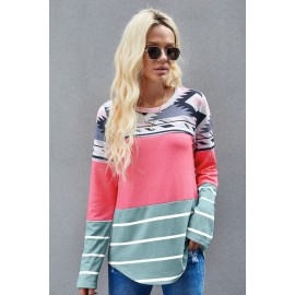 Pink Tribal Striped Long Sleeve T-shirt