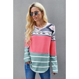 Pink Tribal Striped Long Sleeve T-shirt