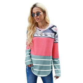 Pink Tribal Striped Long Sleeve T-shirt