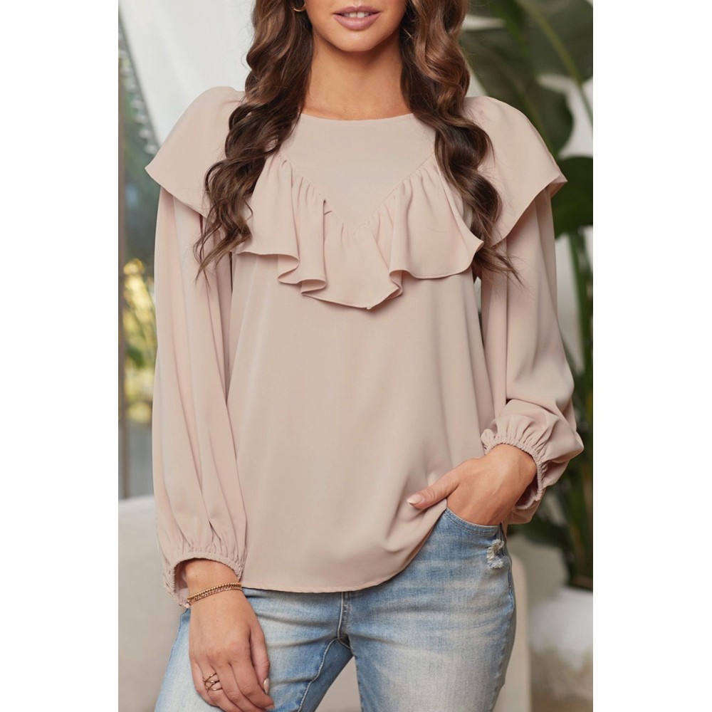 Apricot Ruffle Lantern Long Sleeve Top