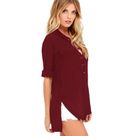 Burgundy Long Sleeve Lace-up Top