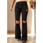 Black High Waist Ripped Bell Bottom Jeans