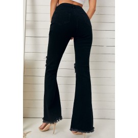 Black High Waist Ripped Bell Bottom Jeans