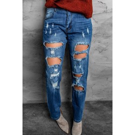 Buttoned Pockets Distressed Jeans