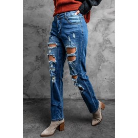 Buttoned Pockets Distressed Jeans