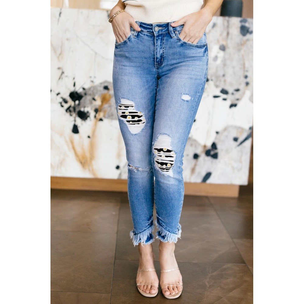 Daisy Patches Ripped Skinny Jeans