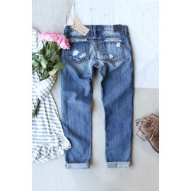 Christmas Plaid Patchwork Distressed Jeans
