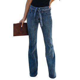 Blue Paper Bag Waist Bell Bottom Jeans