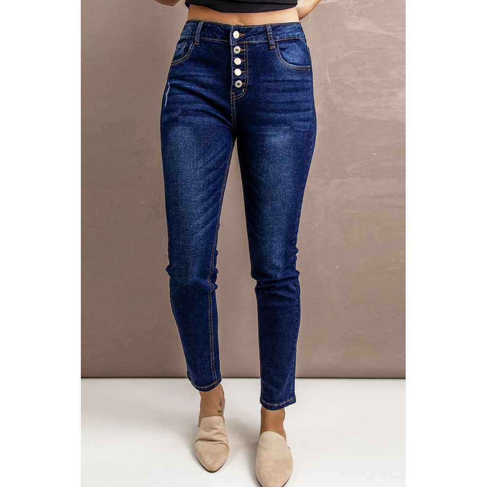 Blue Multiple Buttons Skinny Jeans
