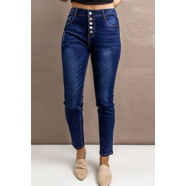 Blue Multiple Buttons Skinny Jeans