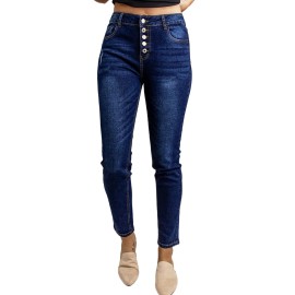 Blue Multiple Buttons Skinny Jeans