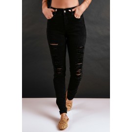 Black Distressed Ripped Slim High Waist Jeans