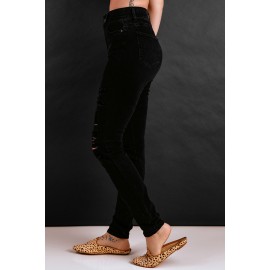 Black Distressed Ripped Slim High Waist Jeans