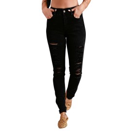 Black Distressed Ripped Slim High Waist Jeans