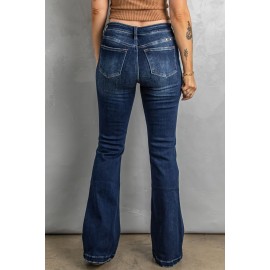 Blue Star Print Button Fly High Rise Distressed Flare Jeans