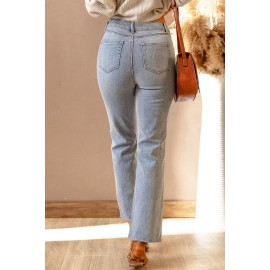 Sky Blue Light Wash Ripped High Waist Straight Leg Jeans